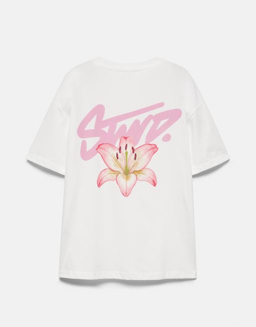 Pull&Bear T-Shirt mit Blumenmuster in Weiß, 7 von 7