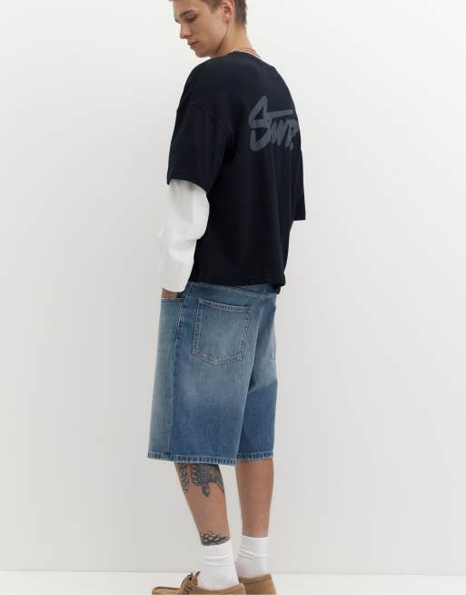 Pull&Bear T-Shirt mit doppelten Ärmeln in Schwarz, 6 von 7