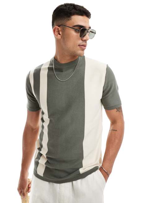 Pull&Bear – T-Shirt mit Farbblockdesign in Khaki