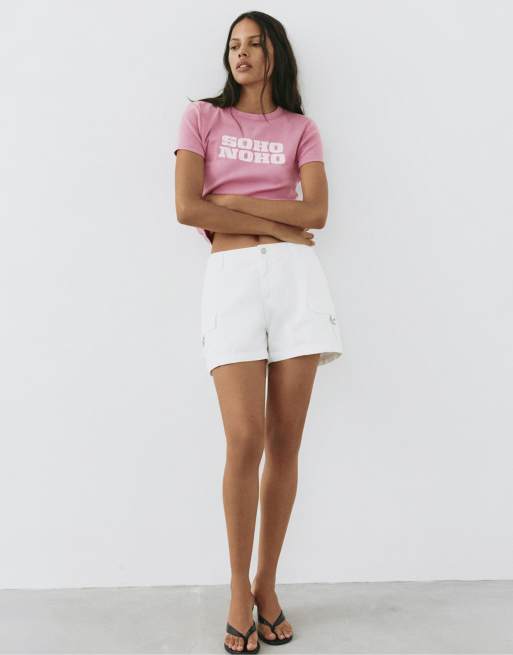 Pull&Bear T-Shirt mit Grafikprint in Pink in Crackle-Optik, 4 von 7