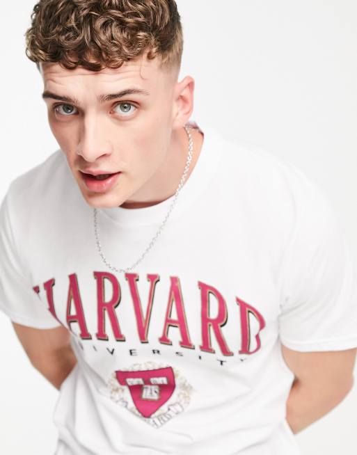 Pull&Bear – T-Shirt mit „Harvard“-Print in Weiß