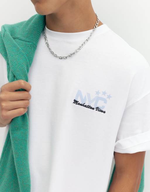 Pull&Bear T-Shirt mit NYC-Print in Weiß, 3 von 7