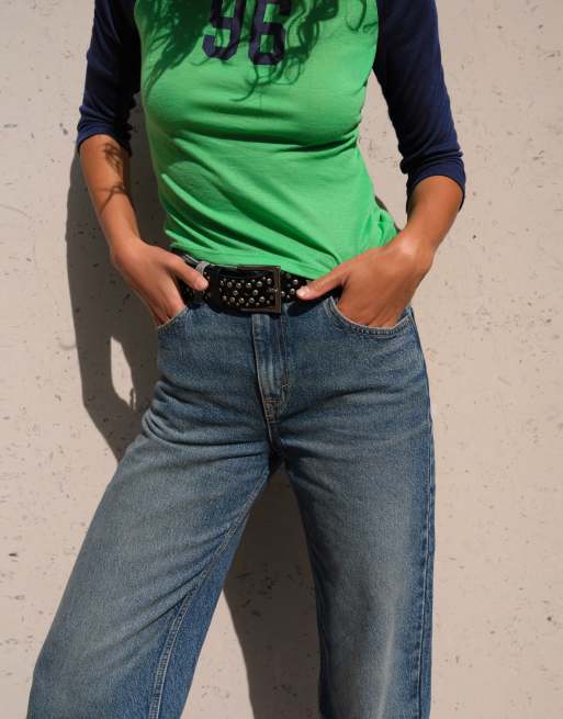 Pull&Bear T-Shirt mit Raglanärmeln und Grafikprint in Grün, 2 von 7