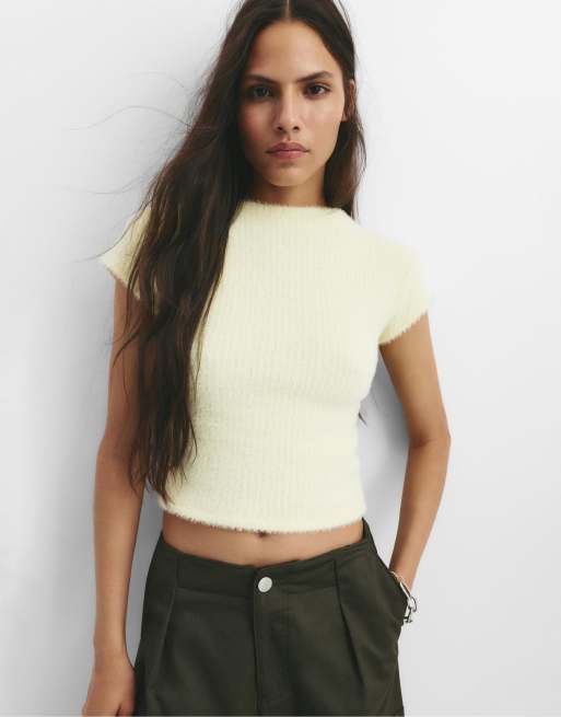 Pull&Bear - T-shirt morbida al tatto testurizzata color vaniglia
