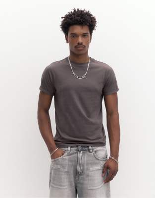 Pull & Bear - T-shirt moulant basique - Gris