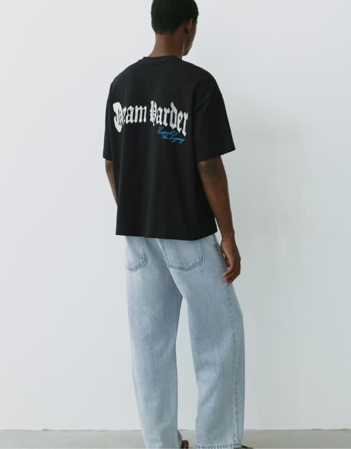 Pull&Bear T-shirt nera boxy fit con grafica leone, 5 di 7