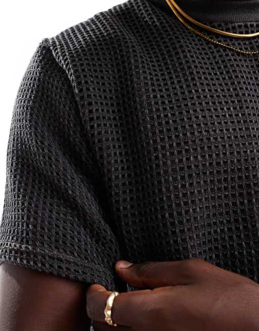 Pull&Bear - T-shirt nera in rete a doppio strato