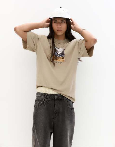 Pull&Bear - T-shirt ocra con grafica con cactus - view 1