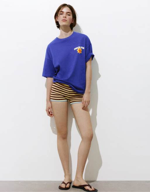 Pull&Bear - T-shirt oversize à imprimé fleurs - Bleu de cobalt, 4 de 4
