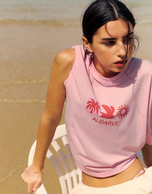 Pull&Bear - T-shirt oversize à imprimé graphique Algarve - Rose, 4 de 7