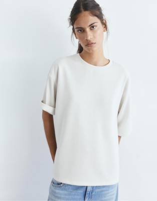 Pull & Bear - T-shirt oversize à manches courtes - Beige-Neutral XS