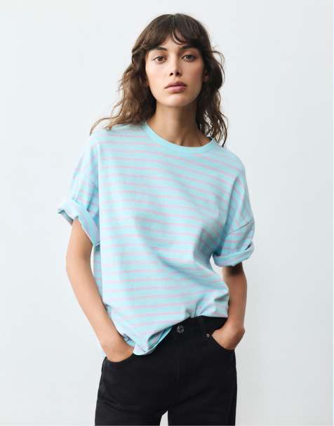 Pull&Bear - T-shirt oversize à manches courtes - Bleu pâle - view 1