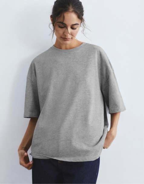 Pull&Bear - T-shirt oversize à manches courtes - Gris chiné - view 1