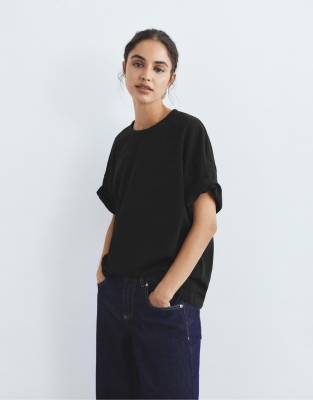 Pull & Bear - T-shirt oversize à manches courtes - Noir