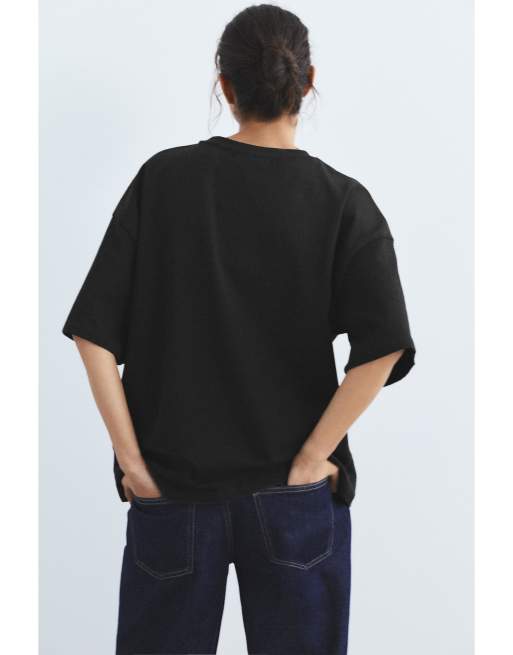 Pull&Bear - T-shirt oversize à manches courtes - Noir, 2 de 7