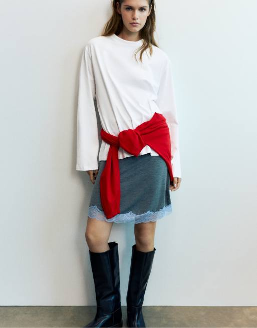 Pull&Bear - T-shirt oversize a maniche lunghe bianca, 5 di 7