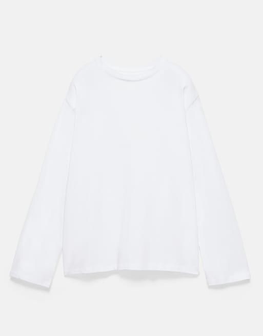 Pull&Bear - T-shirt oversize a maniche lunghe bianca, 6 di 7