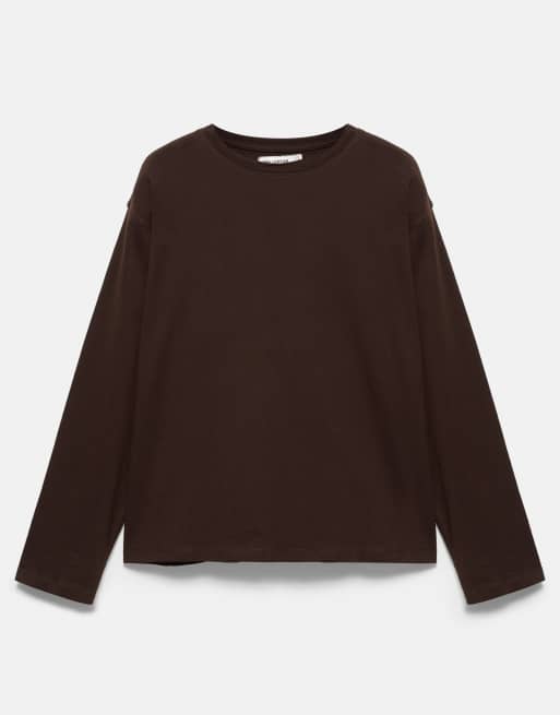 Pull&Bear T-shirt oversize a maniche lunghe marrone, 6 di 7
