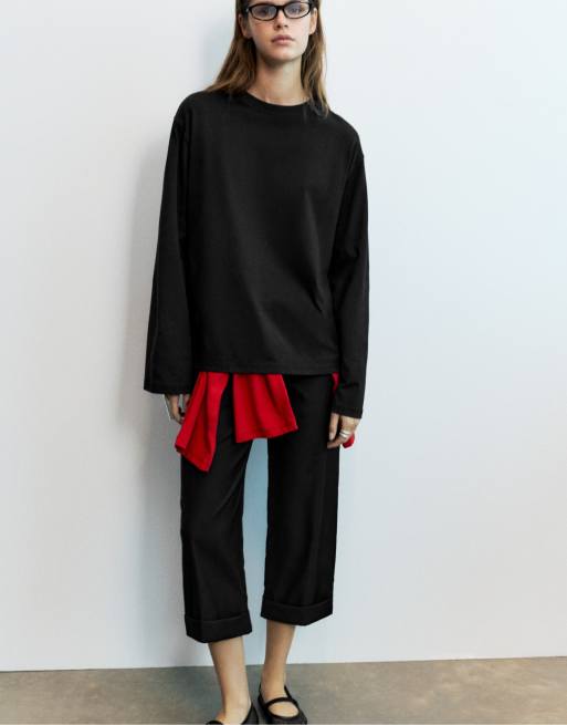 Pull&Bear T-shirt oversize a maniche lunghe nera, 5 di 7