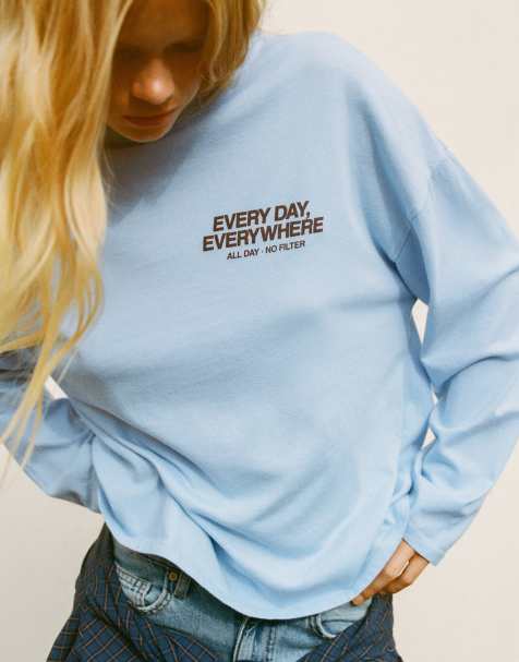 Pull&Bear t-shirt oversize à motif bleu pastel - view 1