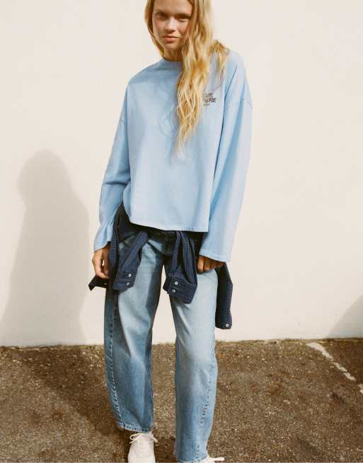 Pull&Bear t-shirt oversize à motif bleu pastel, 3 de 6