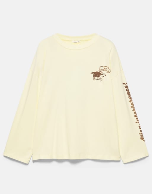 Pull&Bear t-shirt oversize à motif chat en jaune beurre, 5 de 7