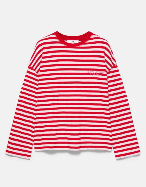 Pull&Bear t-shirt oversize à rayures avec slogan rouge, 6 de 7