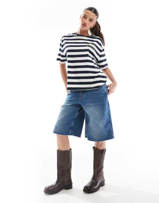 Pull&Bear - T-shirt oversize à rayures et imprimé graphique - Multicolore | ASOS
