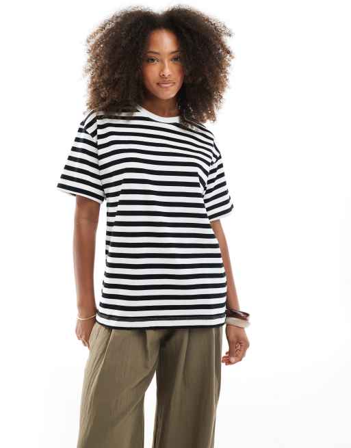 Pull&Bear - T-shirt oversize a righe bianche e blu navy