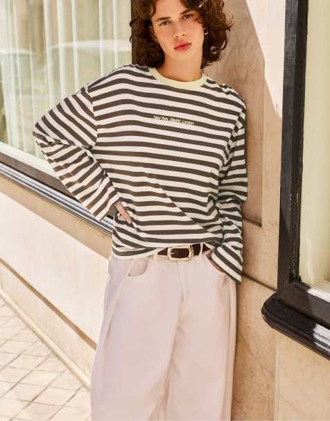 Pull&Bear T-shirt oversize a righe marrone - view 1