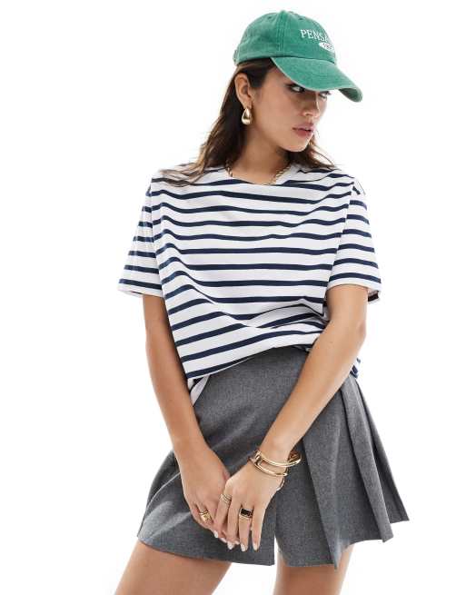 Pull&Bear - T-shirt oversize basic a righe bianche e nere