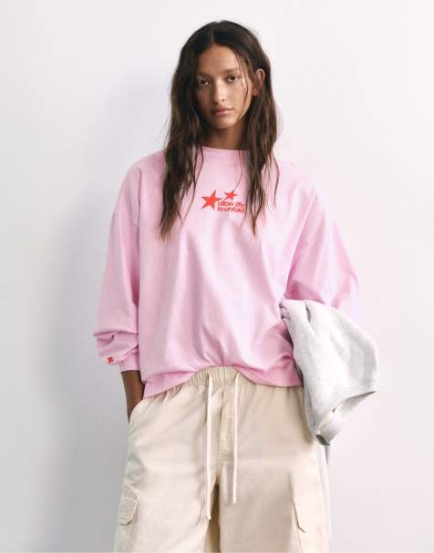Pull&Bear T-shirt oversize con grafica a stella rosa - view 1