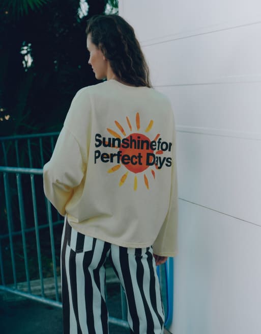 Pull&Bear T-shirt oversize con grafica del sole gialla, 2 di 6