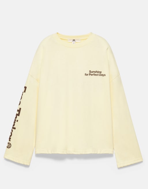Pull&Bear T-shirt oversize con grafica del sole gialla, 4 di 6