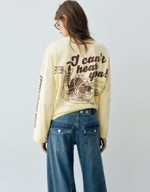 Pull&Bear T-shirt oversize con grafica di gatto in butter, 2 di 7