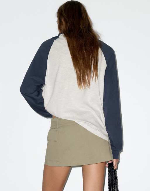 Pull&Bear T-shirt oversize con maniche raglan in grigio mélange, 3 di 7