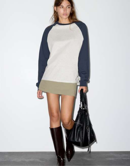 Pull&Bear T-shirt oversize con maniche raglan in grigio mélange, 4 di 7