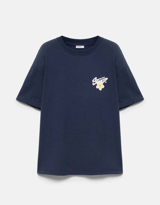 Pull&Bear T-shirt oversize con stampa floreale grafica navy, 5 di 7