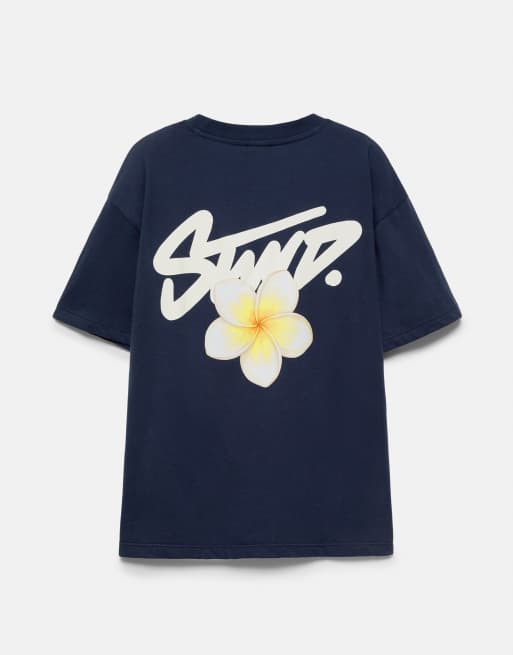 Pull&Bear T-shirt oversize con stampa floreale grafica navy, 7 di 7