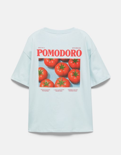 Pull&Bear T-shirt oversize con stampa grafica di pomodoro blu, 7 di 7