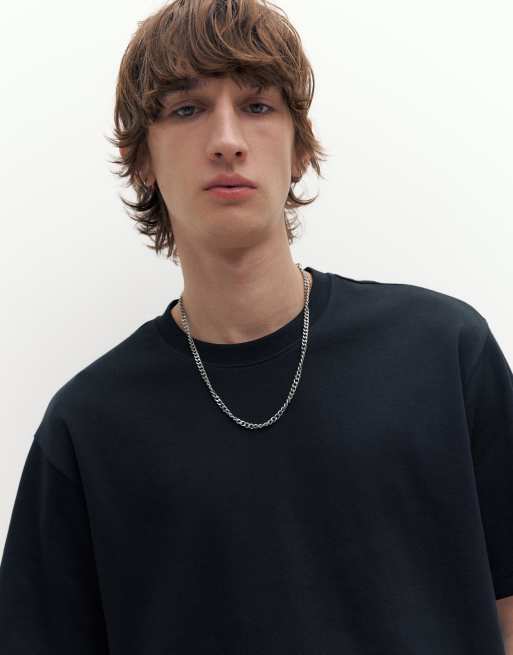 Pull&Bear - T-shirt oversize coupe carrée en maille interlock - Noir, 4 de 4