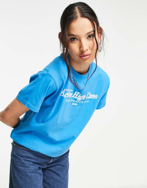 Pull&Bear - T-shirt oversize d'ensemble à inscription - Bleu