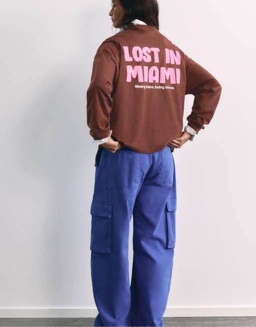 Pull&Bear T-shirt oversize grafica marrone, 5 di 7