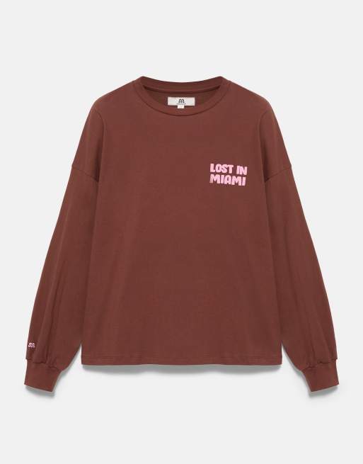 Pull&Bear T-shirt oversize grafica marrone, 6 di 7