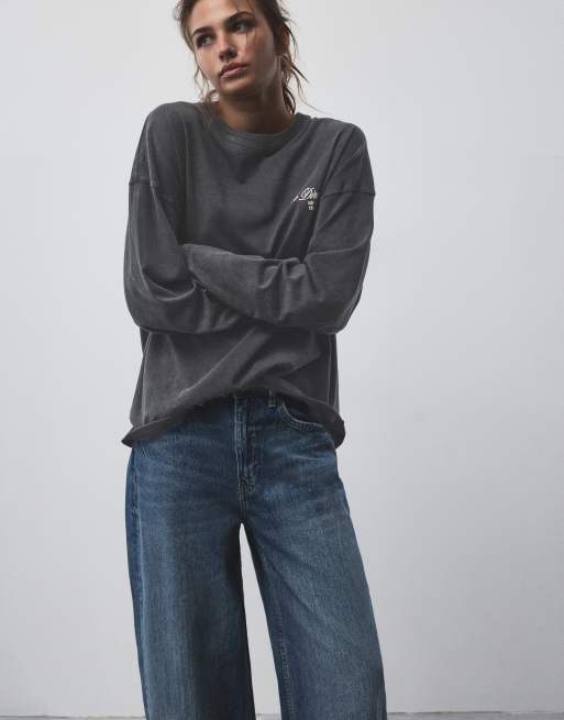 Pull&Bear T-shirt oversize grafica nera, 2 di 7