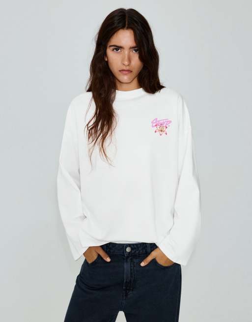 Pull&Bear T-shirt oversize graphique fleuri en coloris ice, 1 de 7