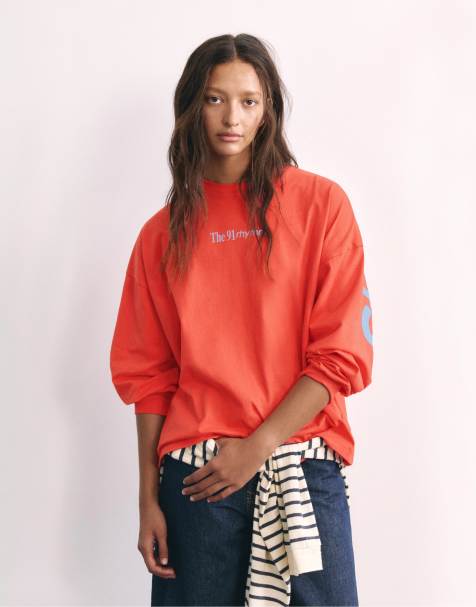 Pull&Bear t-shirt oversize graphique rouge - view 1