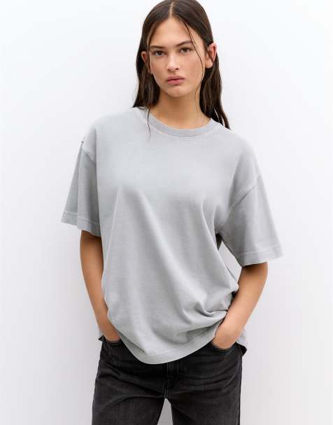 Pull&Bear - T-shirt oversize grigia - view 1