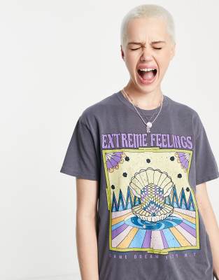 T-shirt oversize nero slavato con stampa - Pull&Bear T-shirt donna  - immagine3
