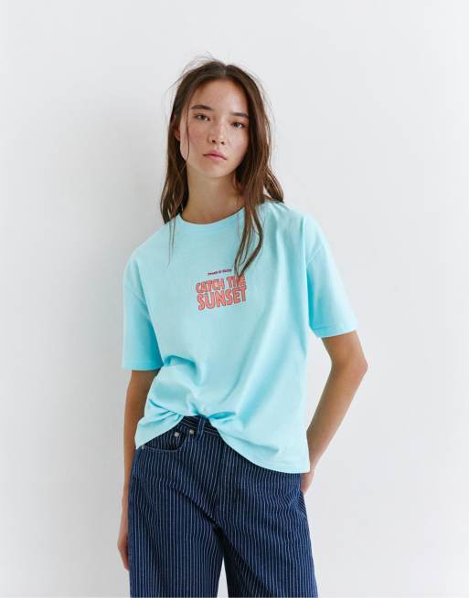 Pull&Bear - T-shirt oversize turchese con grafica di aragosta, 2 di 4